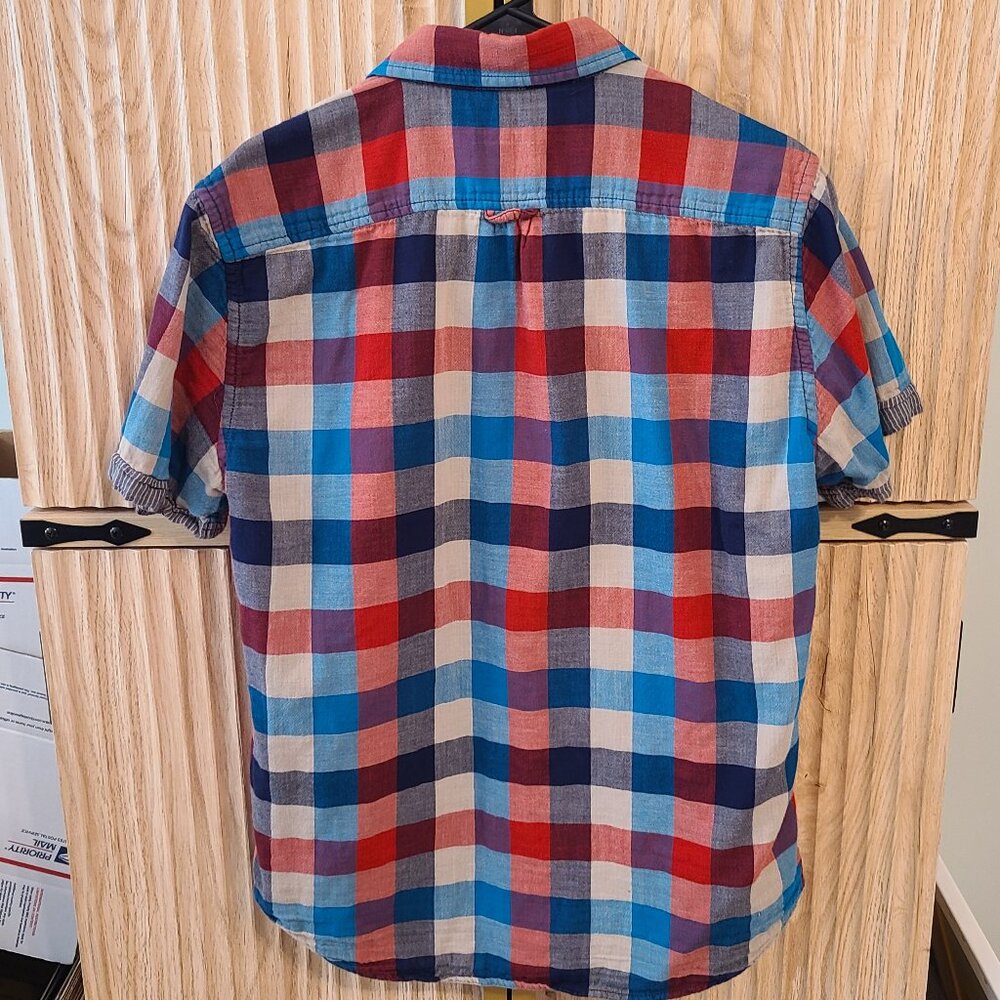 Merona Red, Blue & Cream Plaid Button-Down Shirt β Size M - Picture 3 of 8